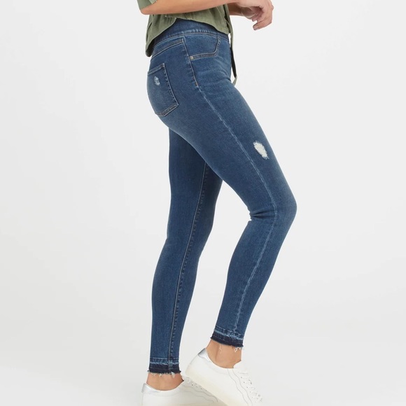 SPANX Distressed Ankle Skinny Jeans, Medium Wash - Picture 3 of 9